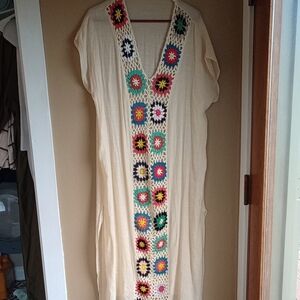 Granny Square Long Line Maxi House Dress Beach Cover-up Size L